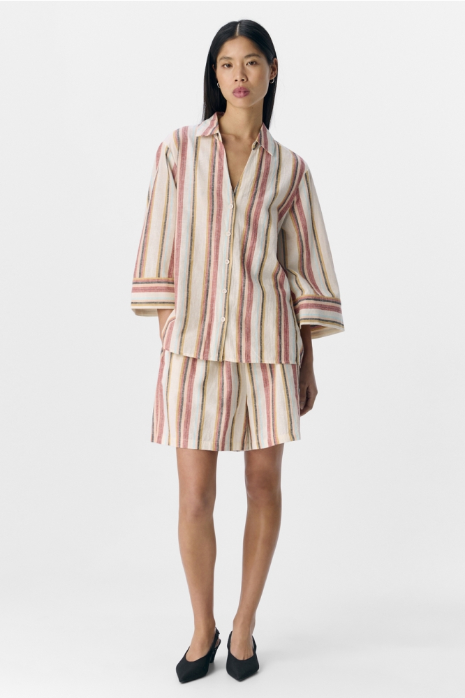 OBJKAREN LO 3/4 FLARED SHIRT 139 23046853 SANDSHELL/MULTI